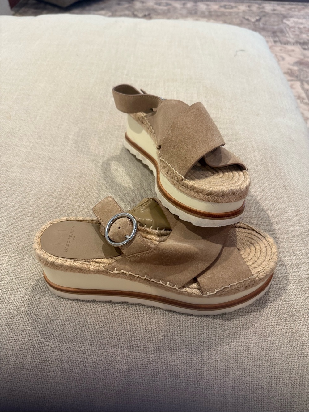 Marc Fisher Tan Espadrille Platform Wedge Sandals with Buckle